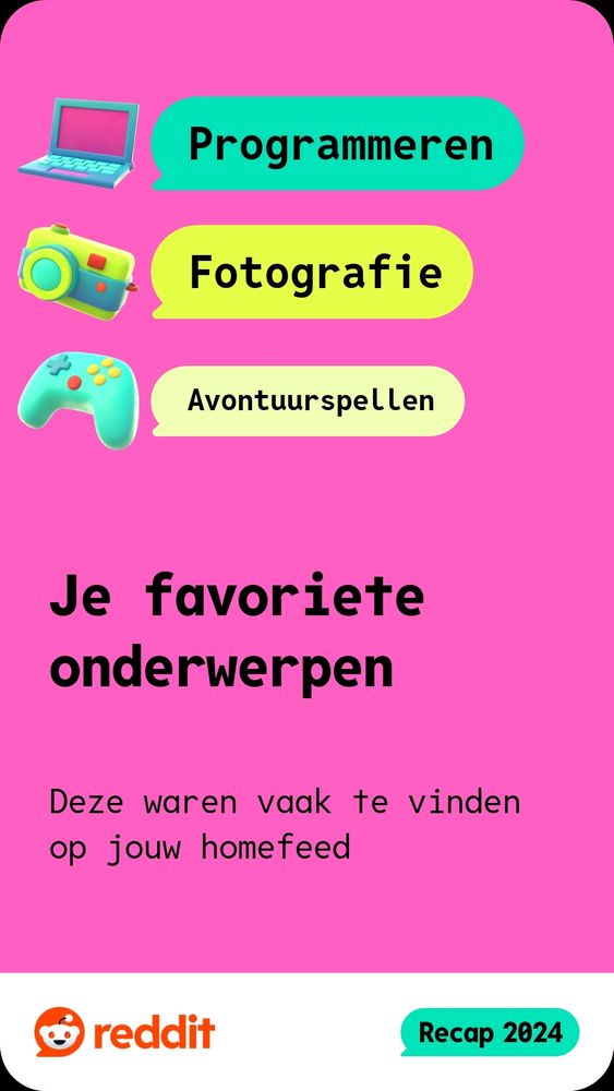 Reddit year recap screenshot showing like Programming, Photography and adventure games
