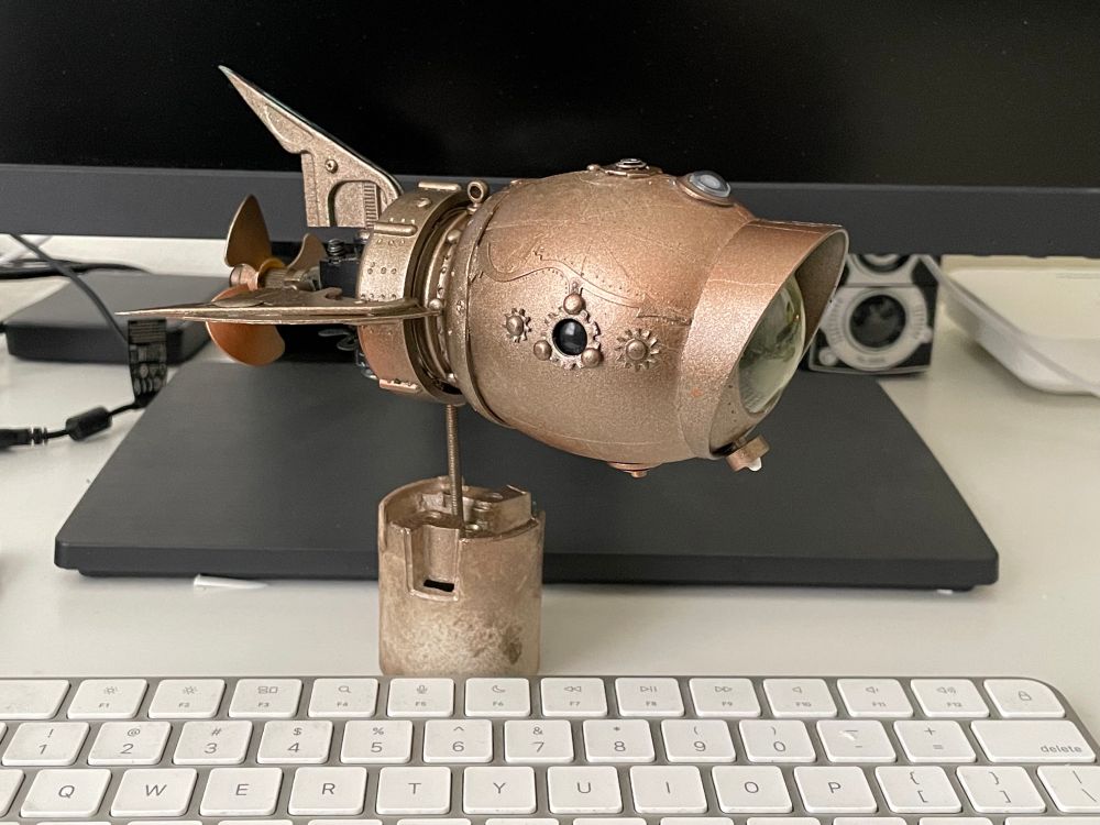 Miniature steampunk submarine model, side view