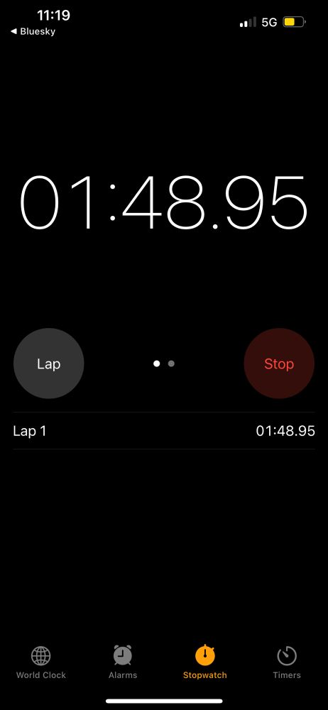 stopwatch at 1 min 48 sec