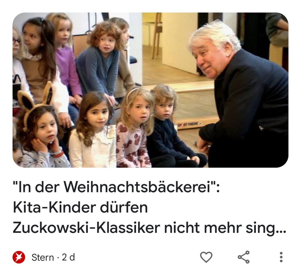 Headline von Stern: "In der Weihnachtsbäckerei: Kita-Kinder dürfen Zuckowski-Klassiker nicht mehr singen"