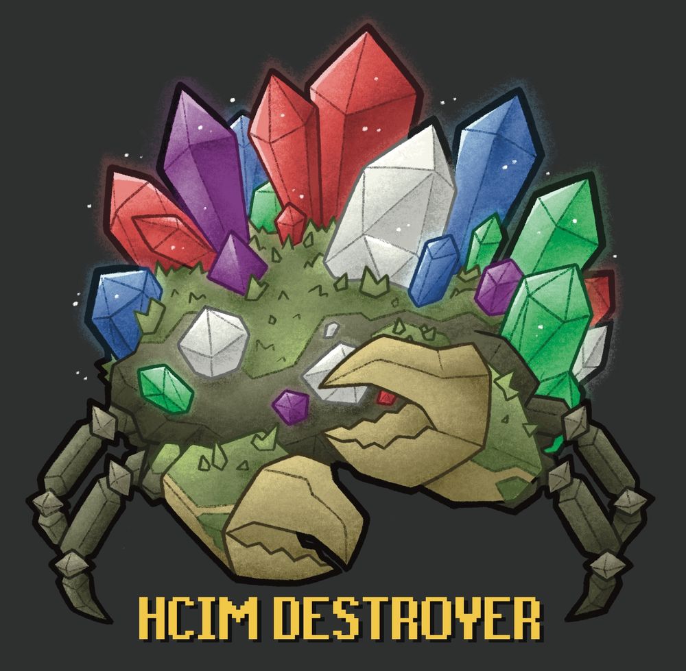 drawing of the gemstone crab from OSRS with the text "HCIM Destroyer" underneath it