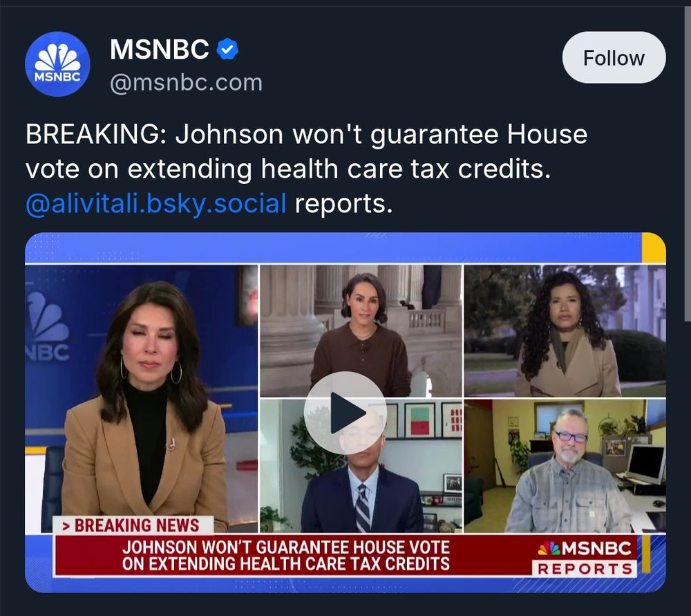 Johnson saying there won't be a healthcare vote on extending ACA subsides, meaning the Democrats sold us all out for literally nothing