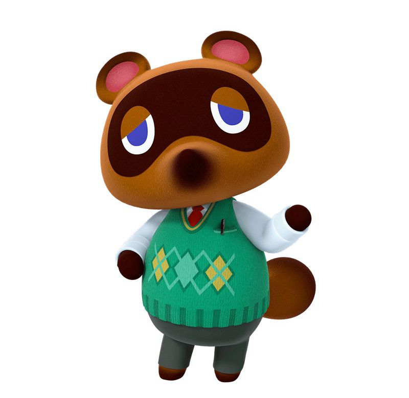 Tom Nook, personagem do jogo Animal Crossing, é um tanuki (cão-guaxinim japonês), que tem carinha de otário e veste um coletinho verde, camisa branca, gravata vermelha e calças verdes. 
