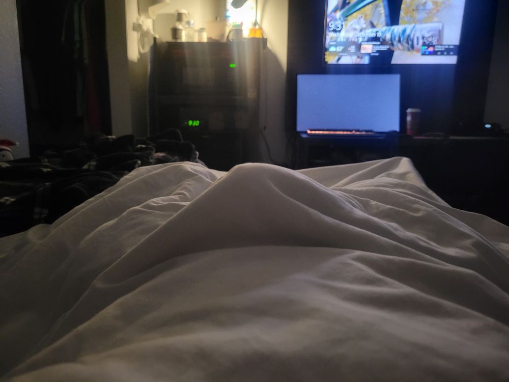 Picture of my cock pitching a tent in my bedsheets. No cock visible.