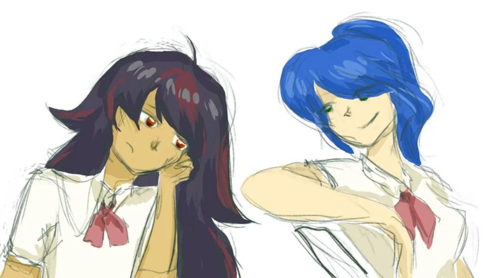 Rough sketch of an anime girl Shadow and an anime girl Sonic 