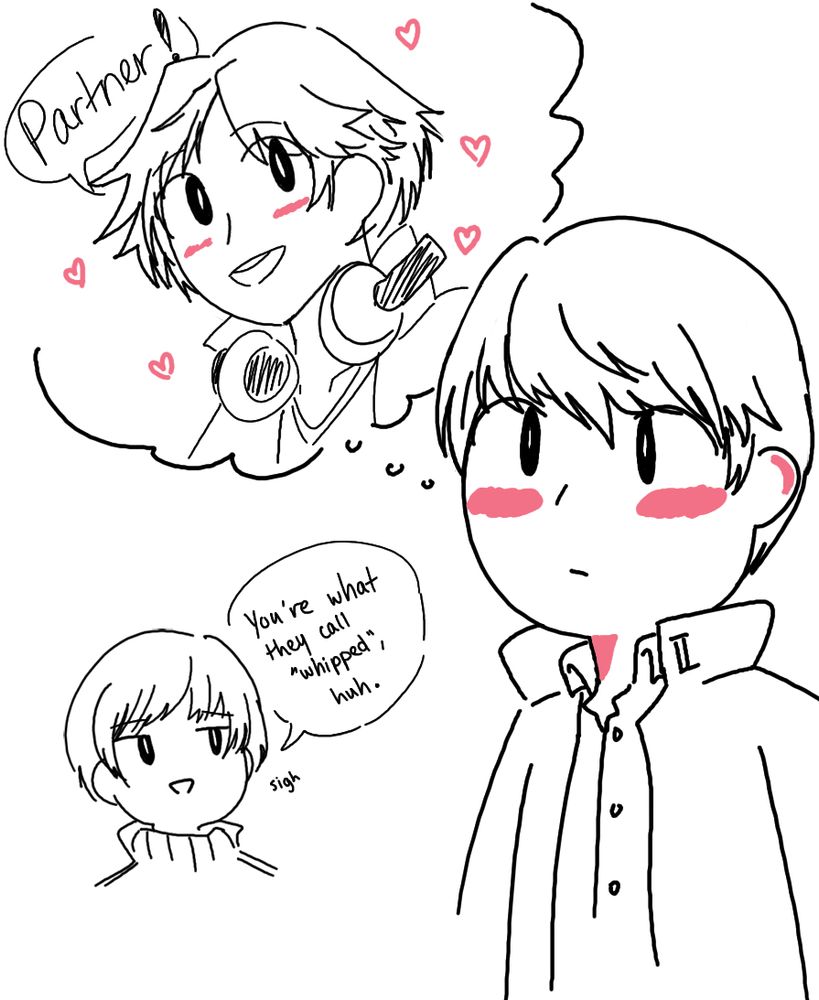 souji thinking lovingly about yosuke. chie, sighing, "you're what they call 'whipped', huh."