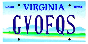 A Virginia license plate reading GVOFQS