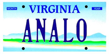 A Virginia license plate reading ANALO