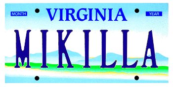 A Virginia license plate reading MIKILLA