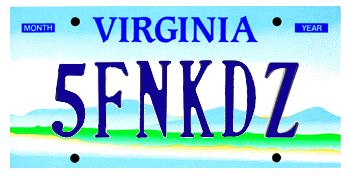 A Virginia license plate reading 5FNKDZ