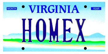 A Virginia license plate reading HOMEX