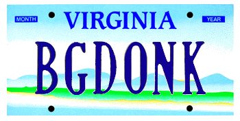 A Virginia license plate reading BGDONK