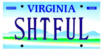 A Virginia license plate reading SHTFUL