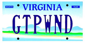 A Virginia license plate reading GTPWND