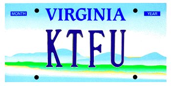 A Virginia license plate reading KTFU