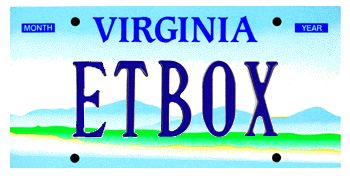 A Virginia license plate reading ETBOX