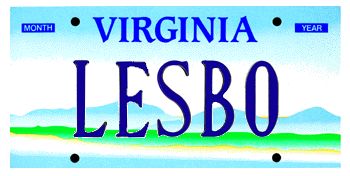 A Virginia license plate reading LESBO