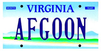 A Virginia license plate reading AFGOON