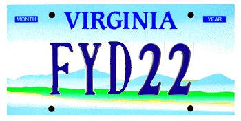 A Virginia license plate reading FYD22