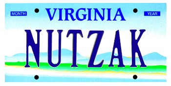 A Virginia license plate reading NUTZAK