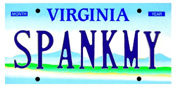 A Virginia license plate reading SPANKMY