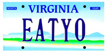 A Virginia license plate reading EATYO