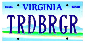 A Virginia license plate reading TRDBRGR