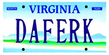 A Virginia license plate reading DAFERK