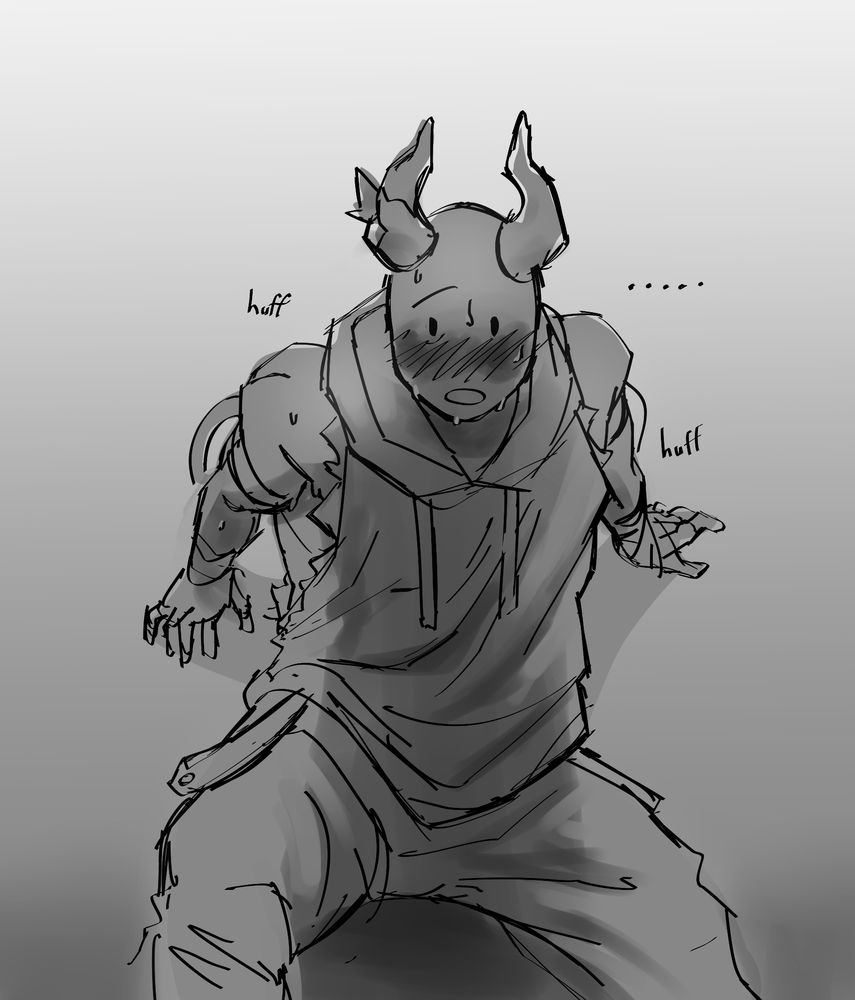 Coil wordlessly sits up on the ground looking towards the camera (Steampunk) in shock breathing heavily, also flushed but for a different reason than Steampunk.