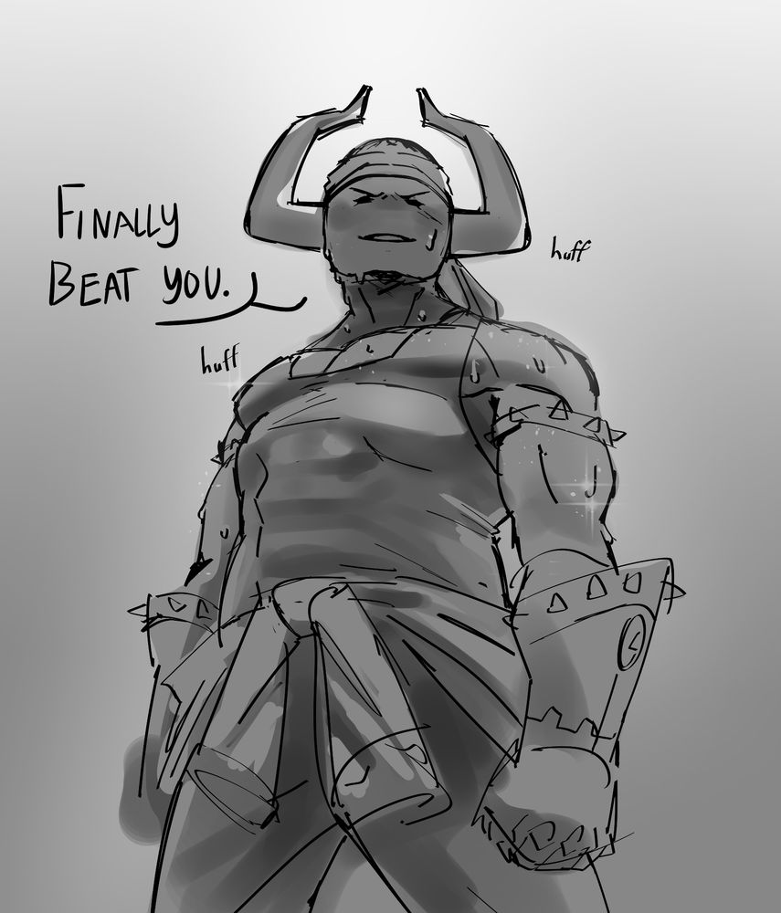 "Finally beat you," says Steampunk while she hovers proudly over the camera (Coil). She is breathing heavily and flushed, as she just finished a fight.