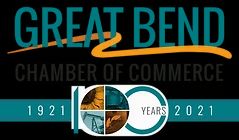 Image is a logo that says "Great Bend Chamber of Commerce, 100 years, 1921 to 2021."