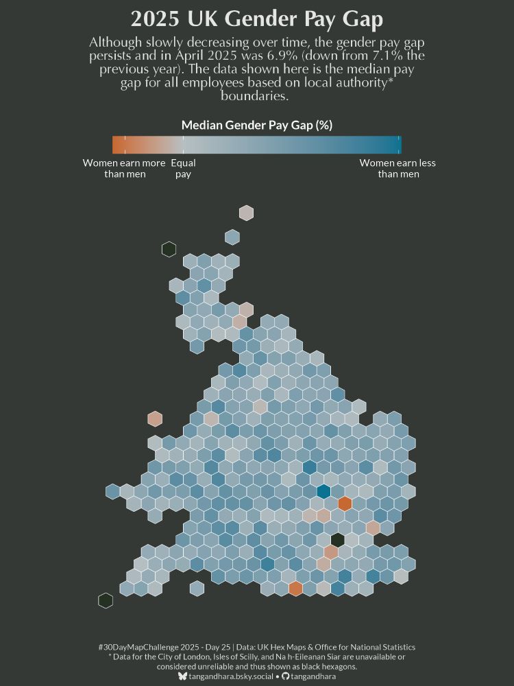 2025 UK Gender Pay Gap

Although slowly decreasing over time, the gender pay gap persists and in April 2025 was 6.9% (down from 7.1% the previous year). The data shown here is the median pay gap for all employees based on local authority* boundaries. 