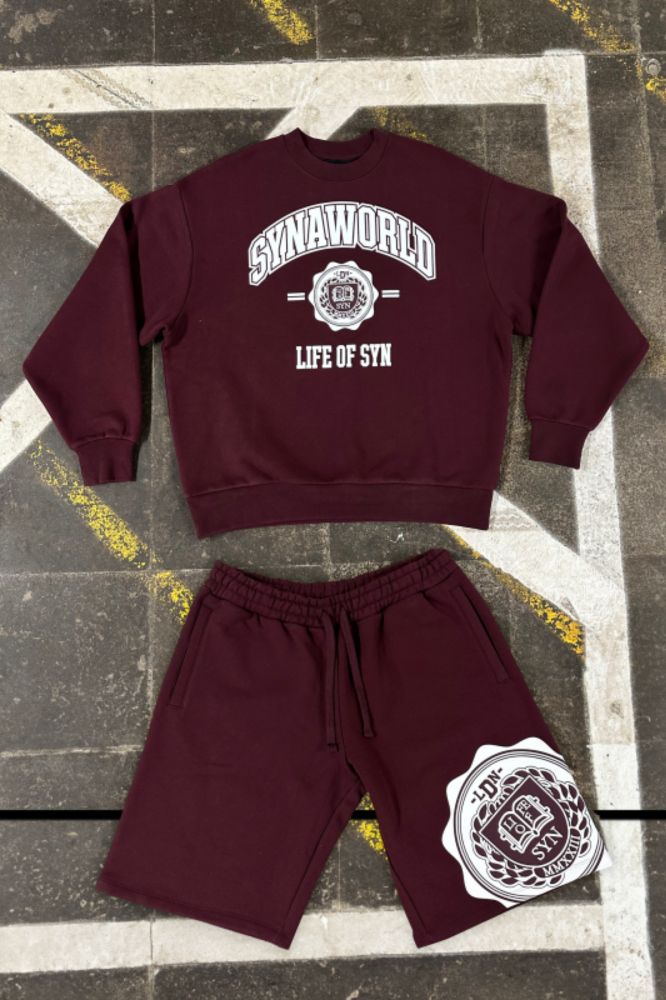 VARSITY CREW SHORT SET BURGUNDY | synaworldofficialuk.com
