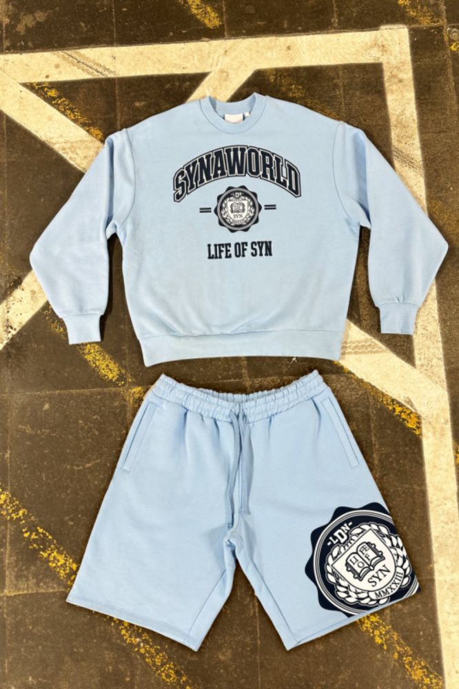 VARSITY CREW SHORT SET LIGHT BLUE | synaworldofficialuk.com