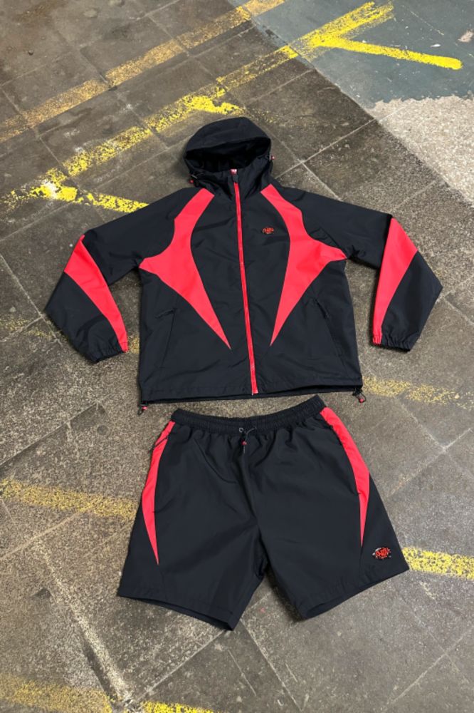 VORTEX WOVEN SHORT TRACKSUIT BLACK/RED | synaworldofficialuk.com