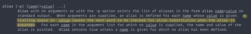Excerpt of the `watch` command manual:
A trailing space in value causes the next word to be checked for alias substitution when the alias is expanded.