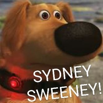 a dog is distracted by SYDNEY SWEENEY!