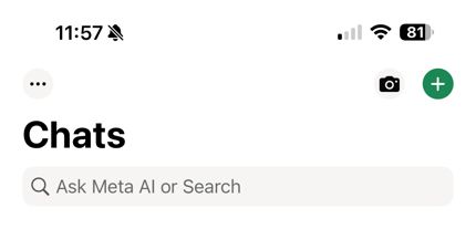 Screen grab of WhatsApp search bar with Meta AI introduced