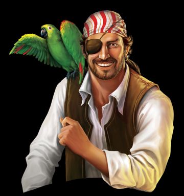 Imagem com fundo transparente de pirata de tapa-olho com papagaio no ombro