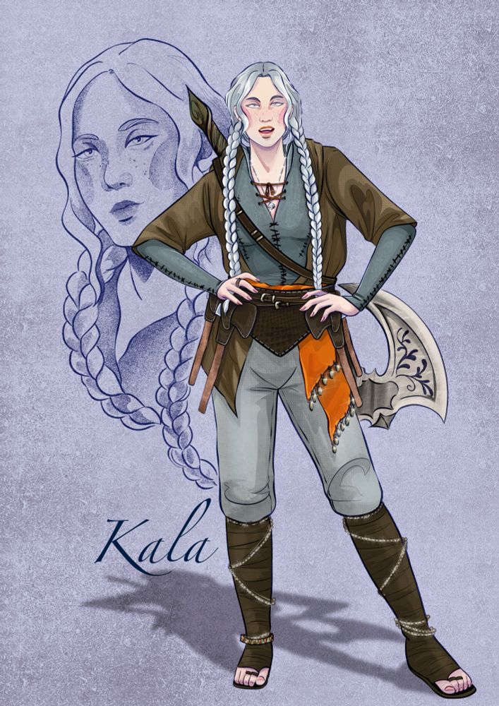 Kala, half elf barbarian, DnD OC portrait 