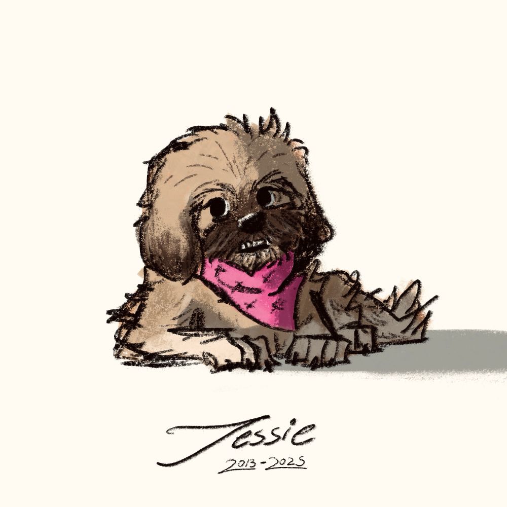 Rough doodle of my late dog, Jessie.