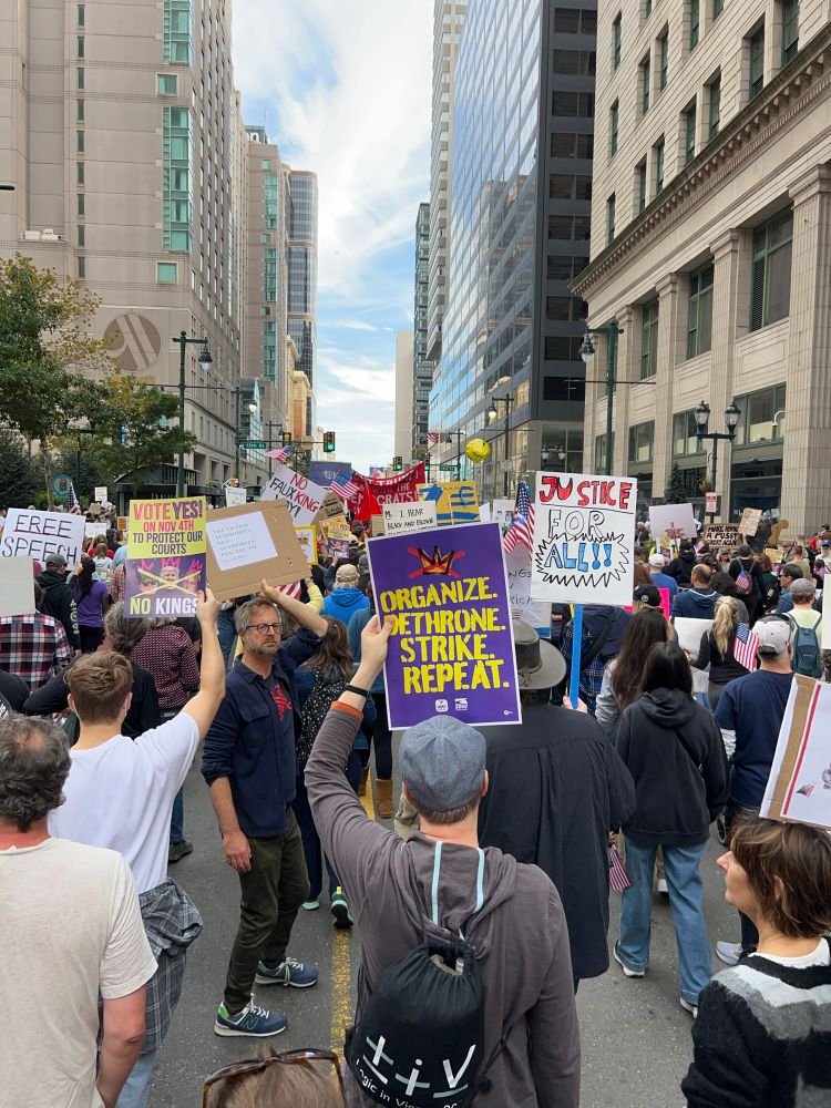 Large crowd at No Kings protest. 