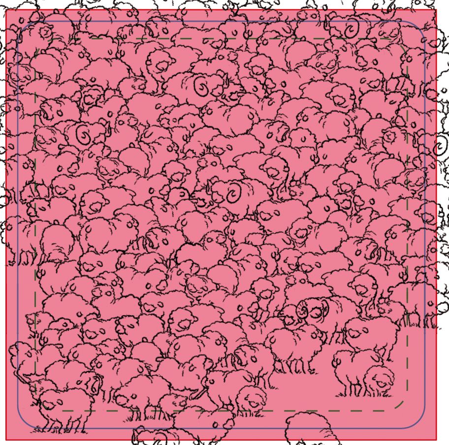 Travail en cours. Dessin de plein de moutons en groupe compact.