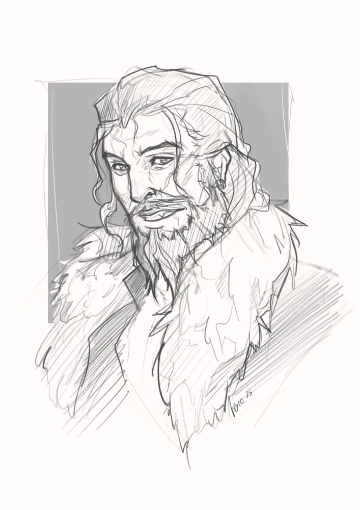A portrait sketch of Ifan Ben Mezd, character of divinity original sin 2. Ifan had a half smile with sharp teeth
