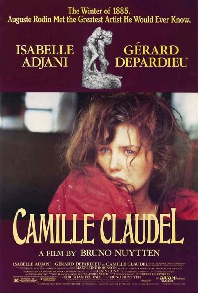 Movie poster of the 1988 French film Camille Claudel, starring Isabelle Adjani.
