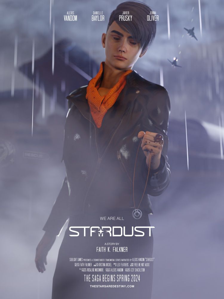 A sullen fighter ace standing in the rain, clutching a charm necklace and lamenting the nature of her kill.