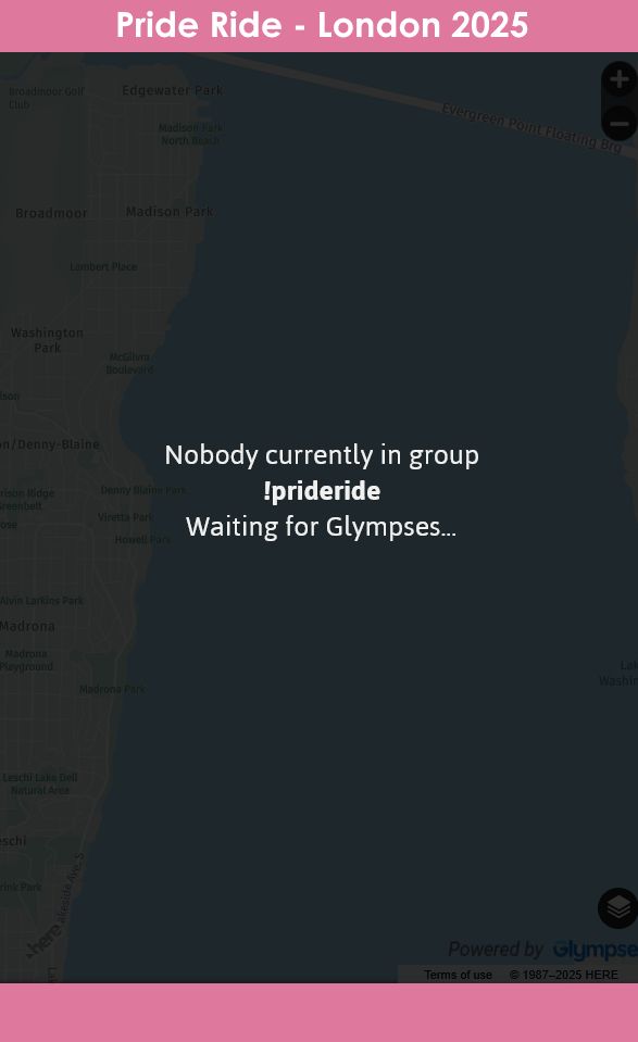 A screenshot of a map sharing the live location of the Pride Ride