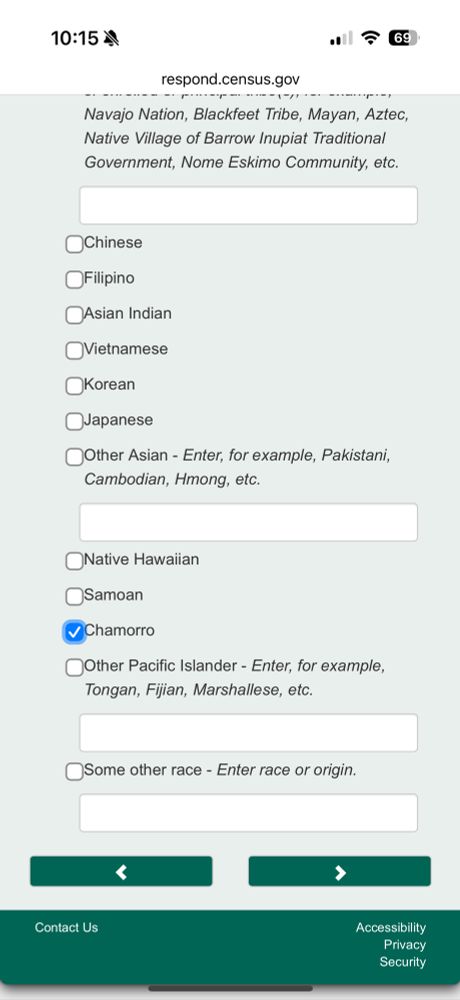 A threatening census survey that requires ethnic information with the box Chamorro checked
