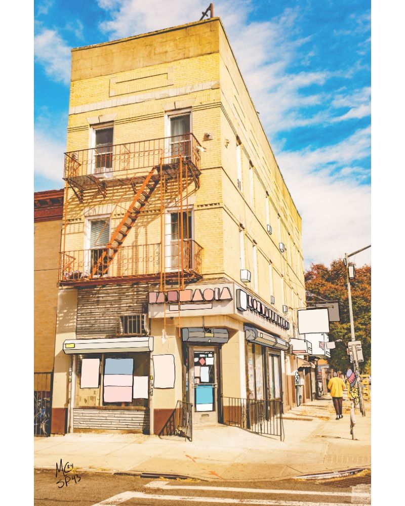 Building in Brooklyn within cartoon features