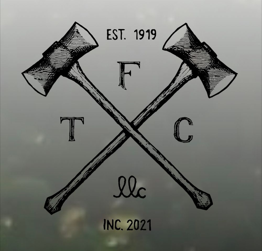 The logo under discussion for the TFC LLC, showing two crossed axes and both "est 1919" and "inc. 2021".